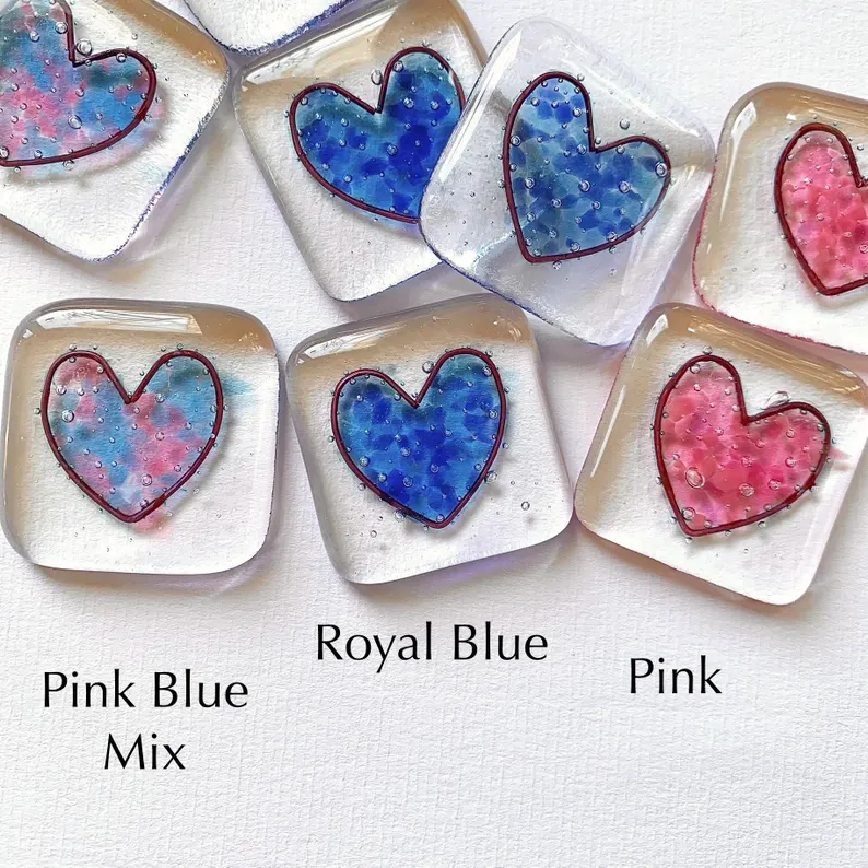 Fused glass heart pocket hug token