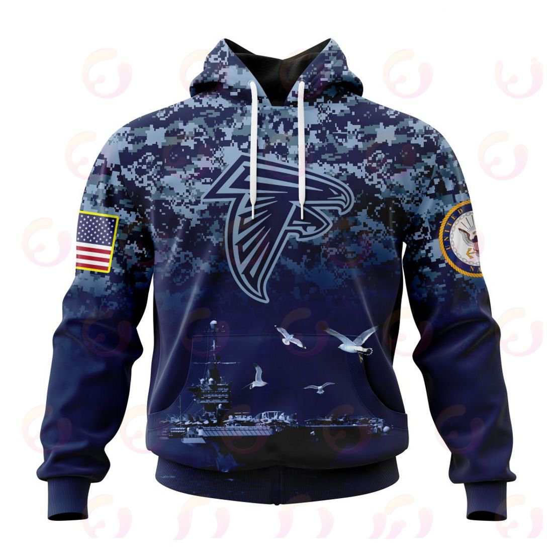 ATLANTA FALCONS 3D HOODIE HONOR US NAVY VETERANS