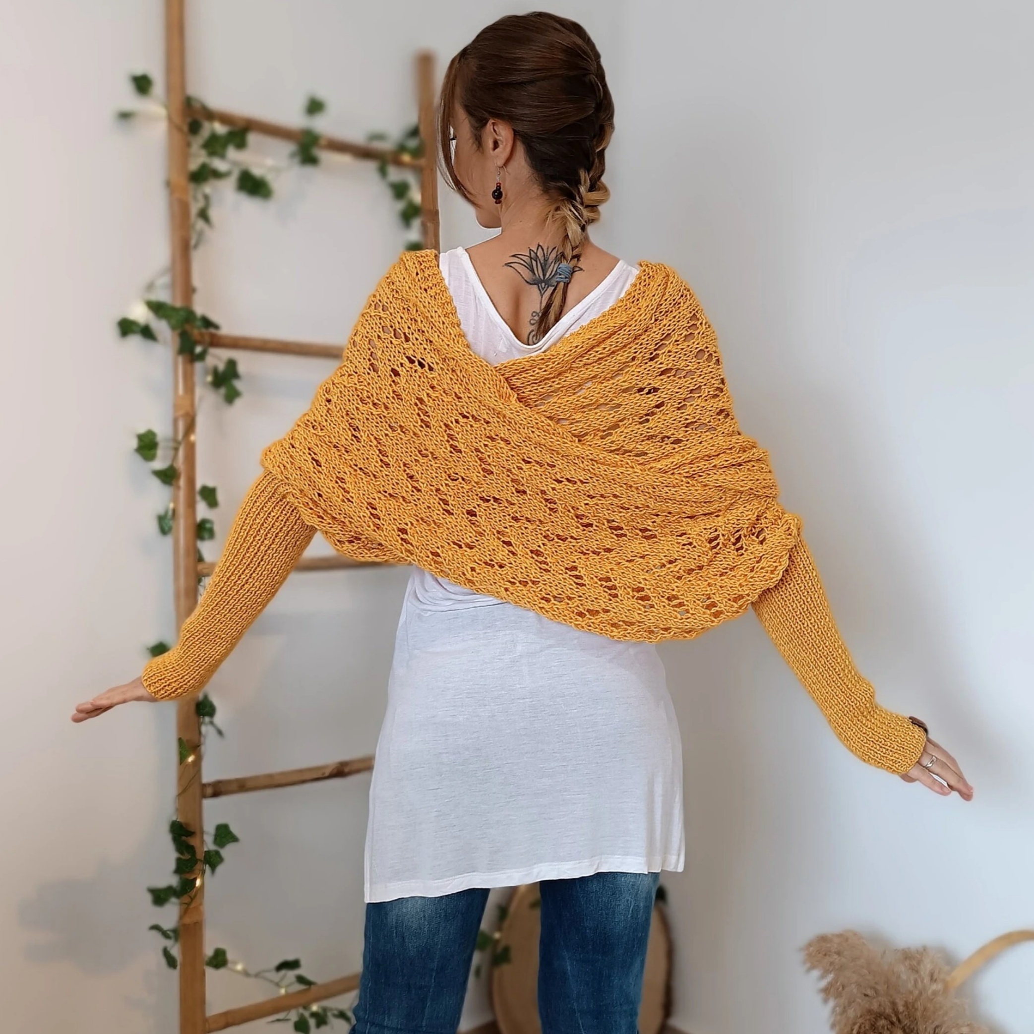 🏆Last Day 49% OFF⚡Scarf With Sleeves, Knitted Cable Wrap