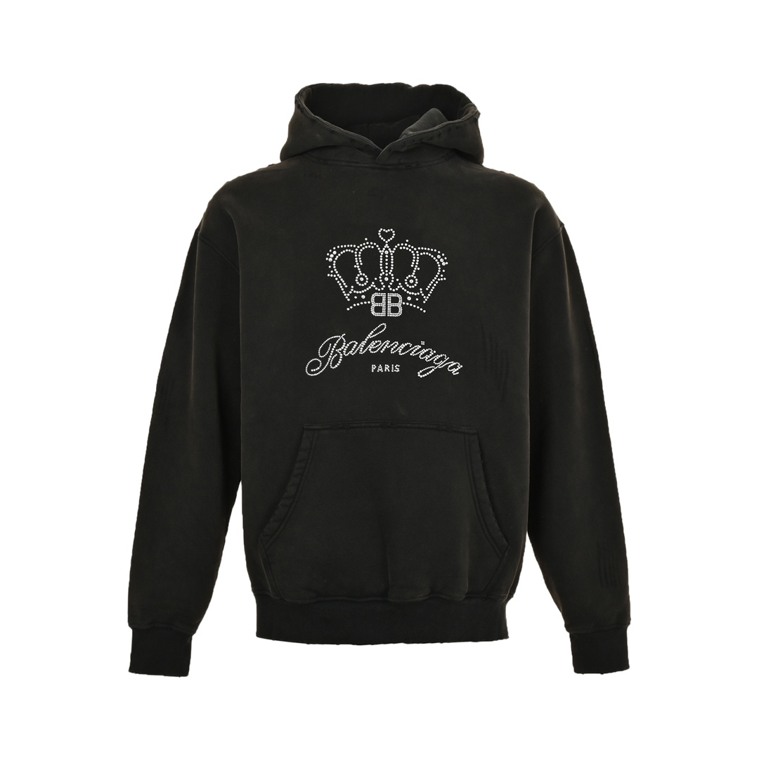 Balenciaga 24Fw Crown Rhinestone Plush Hoodie