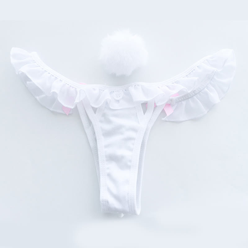 Pearl Decor Rabbit Tail Fuzzy Ball G-string G-String