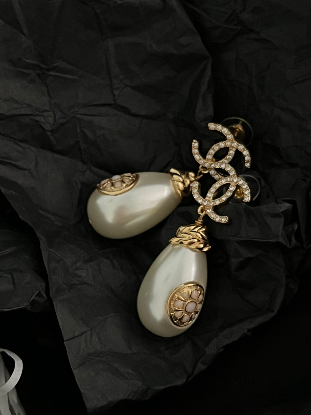 Chanel Double C Diamond Large Pearl Earrings