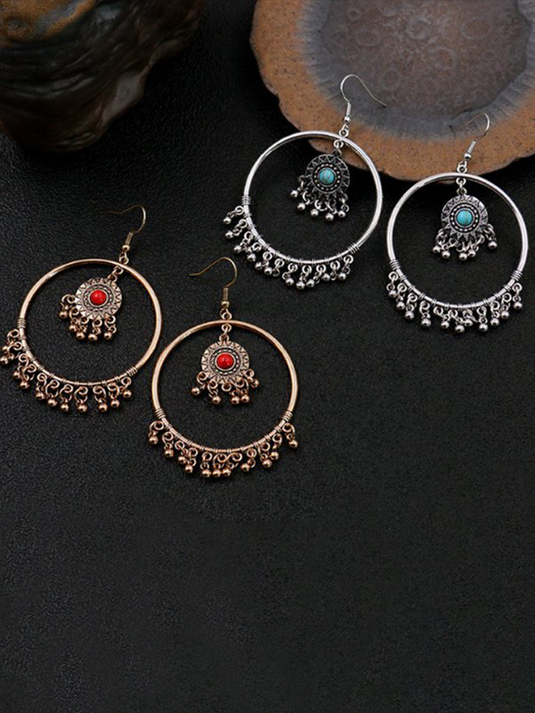 Boho Retro Geometric Circle Drop Earrings