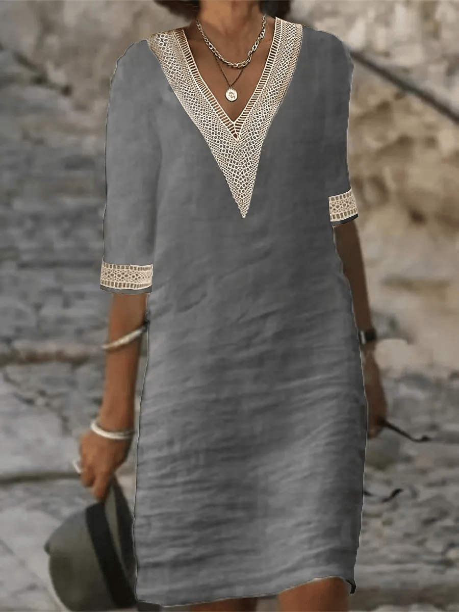 Multicolor V-Neck Cotton Dress