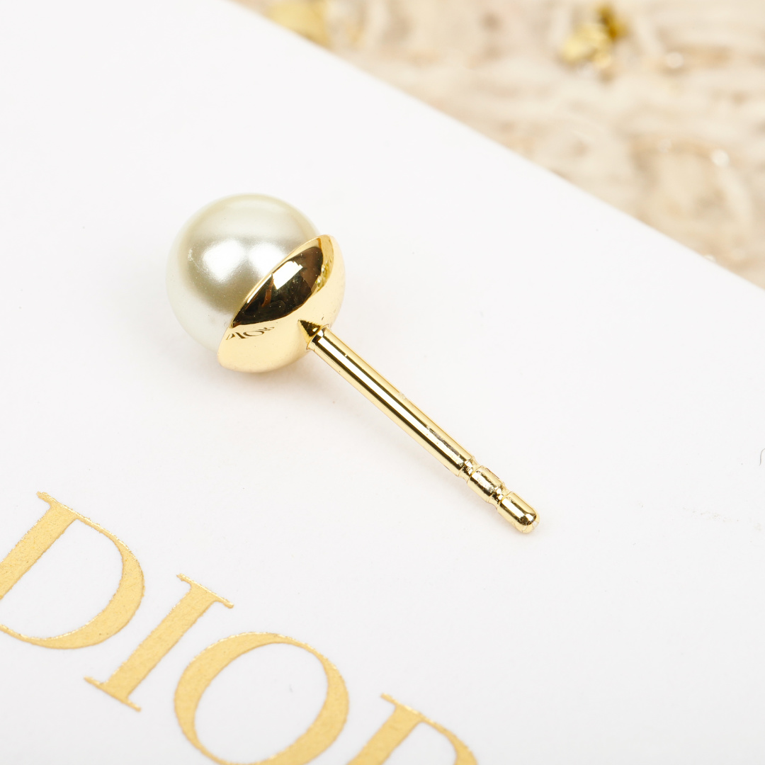 Dior Round Crystal CD Double Ball Pearl Earrings