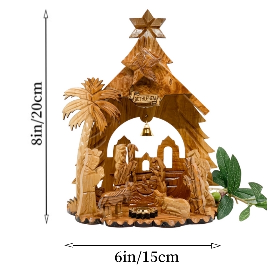 ON SALE🔥Olive Wood Nativity Scene with Music Box (8x6 inches)