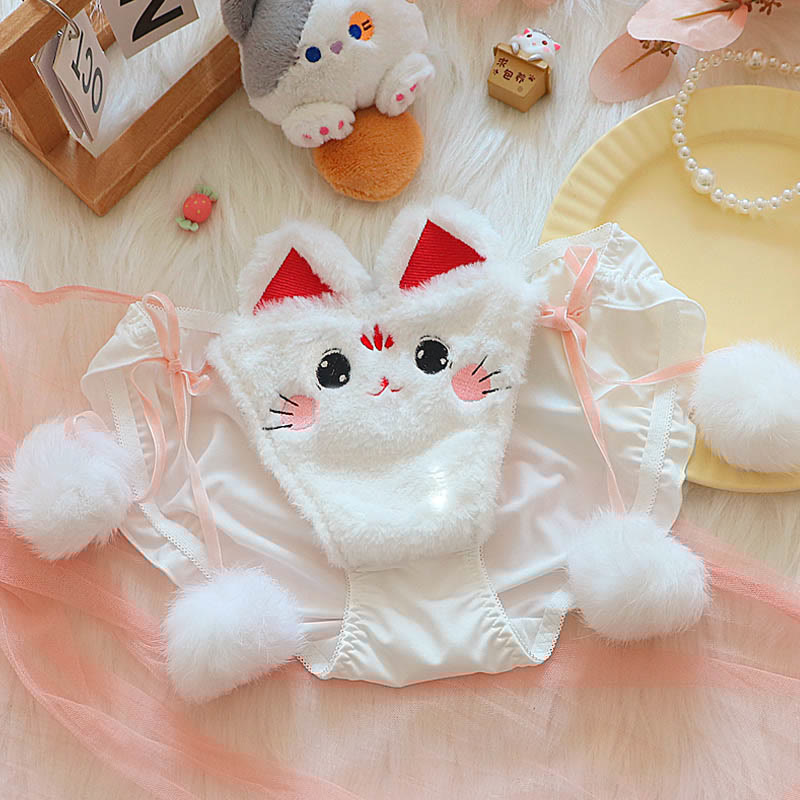 Kawaii Kitty Ear Embroidery Plush Lingerie Set