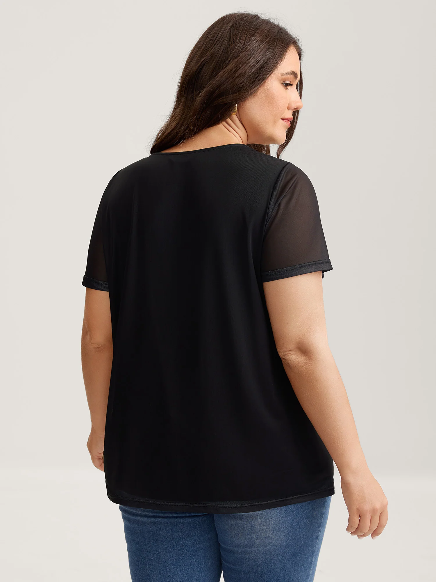 Romantic Floral Motif Sheer Knit T-Shirt