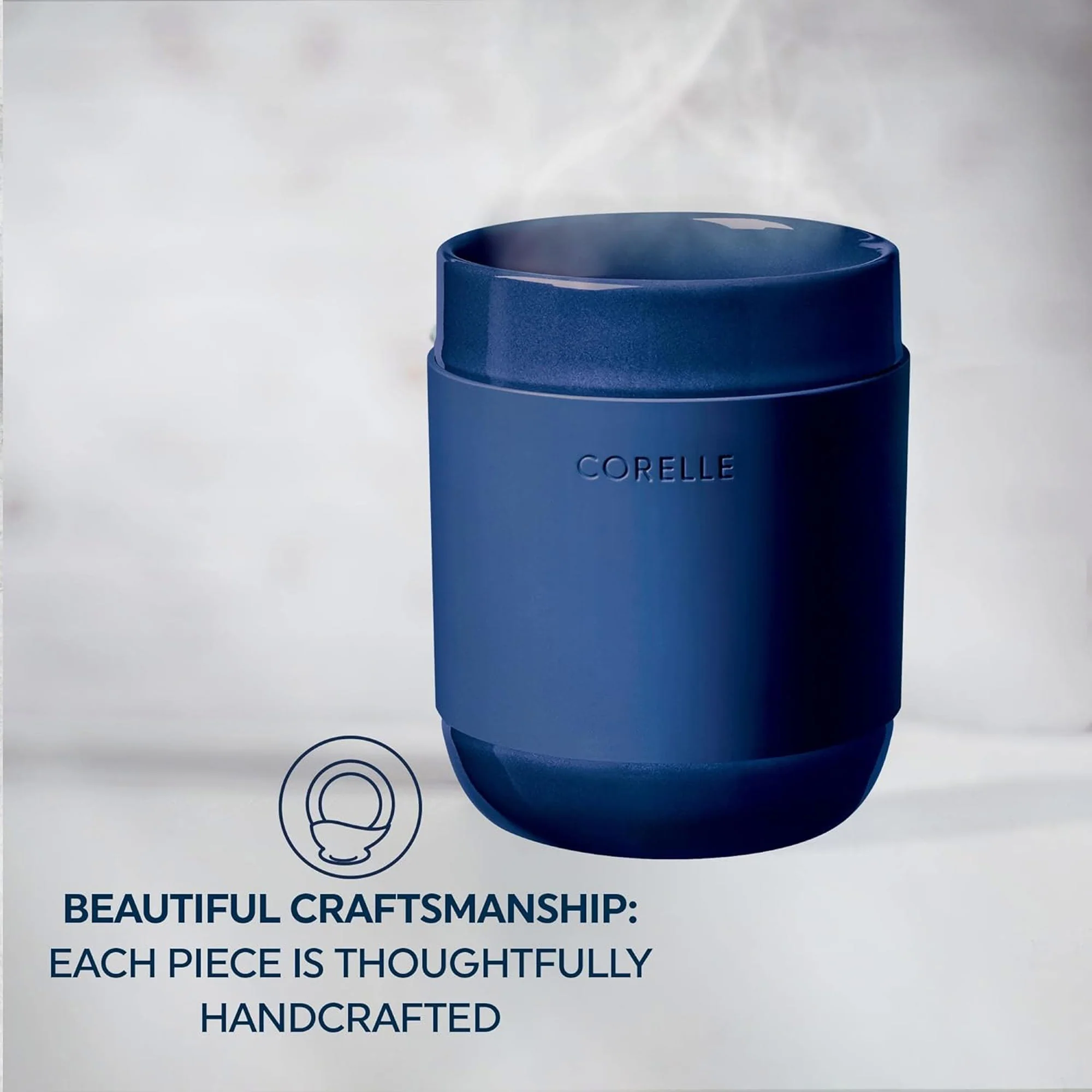 Corelle Stoneware Tumbler Set of 2 with Lids, 13.5 Ounces, Navy