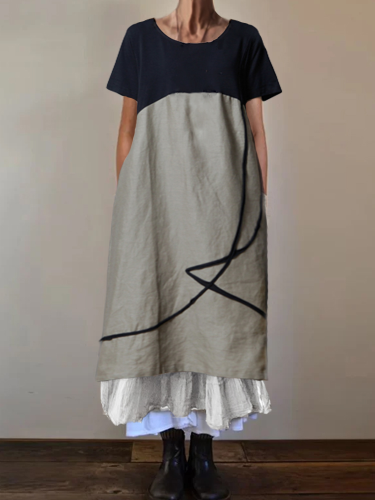 Contrast Color Patchwork Cocoon Maxi Dress