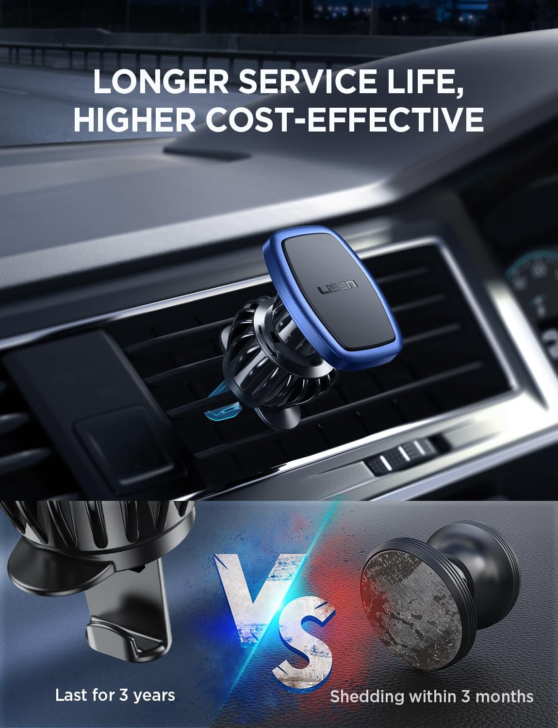 LISEN 2 Pack Magnetic Phone Holder for Your Car Mount 6 Military Magnets Car Phone Holder Mount Vent Cell Phone Holdeer Mount Vent Cell Phone Holder (20X Powerful: Gold)