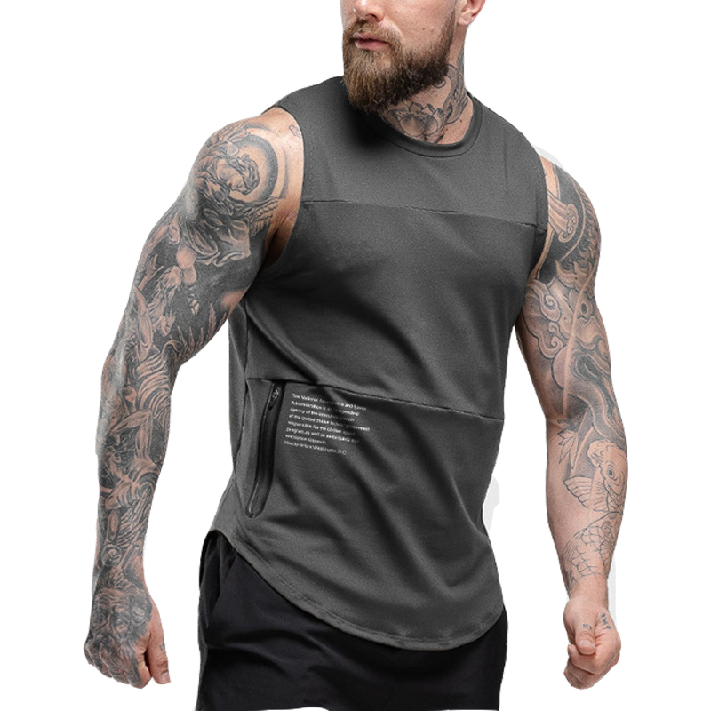 Men's Side Pocket Stitching Training Sports Fitness Top Tank