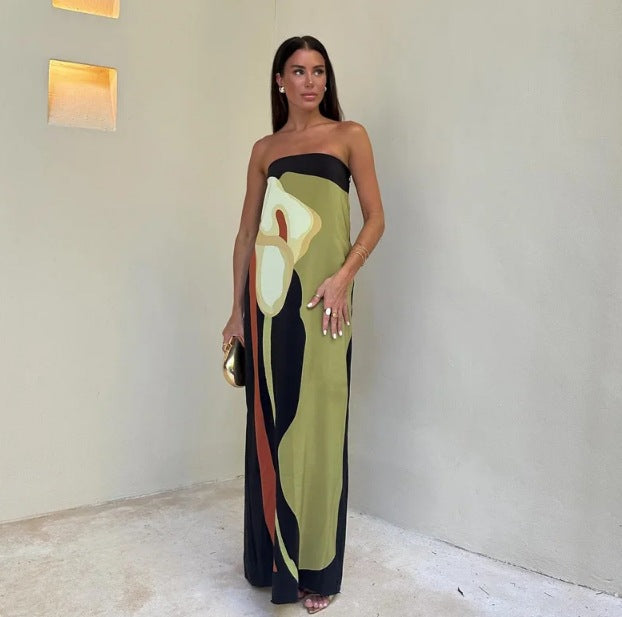 Women's Casual Fashion Avocado Print Tube Top Dress