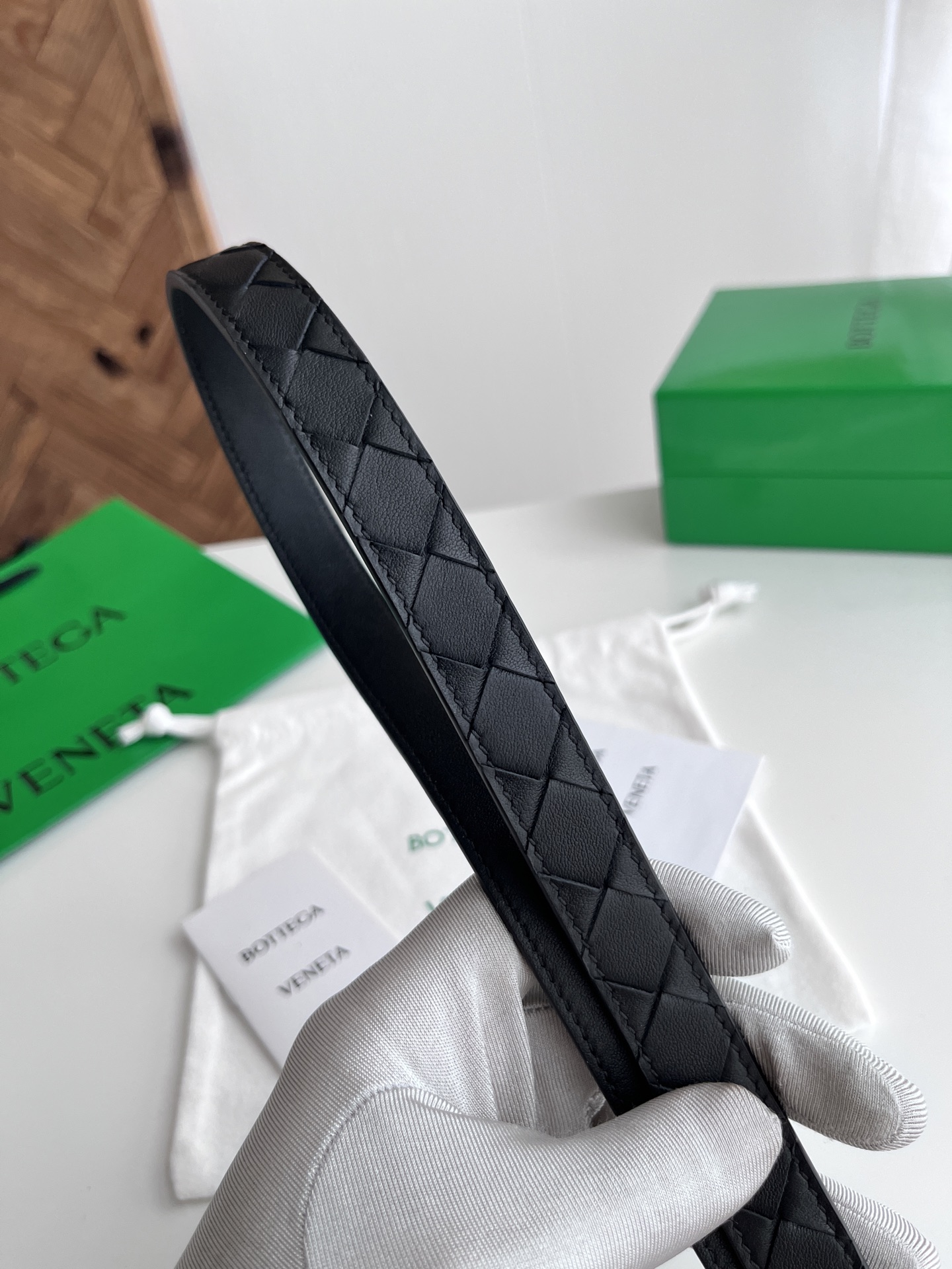 Bottega Veneta intreccio woven cowhide double-sided belt width 2.0cm