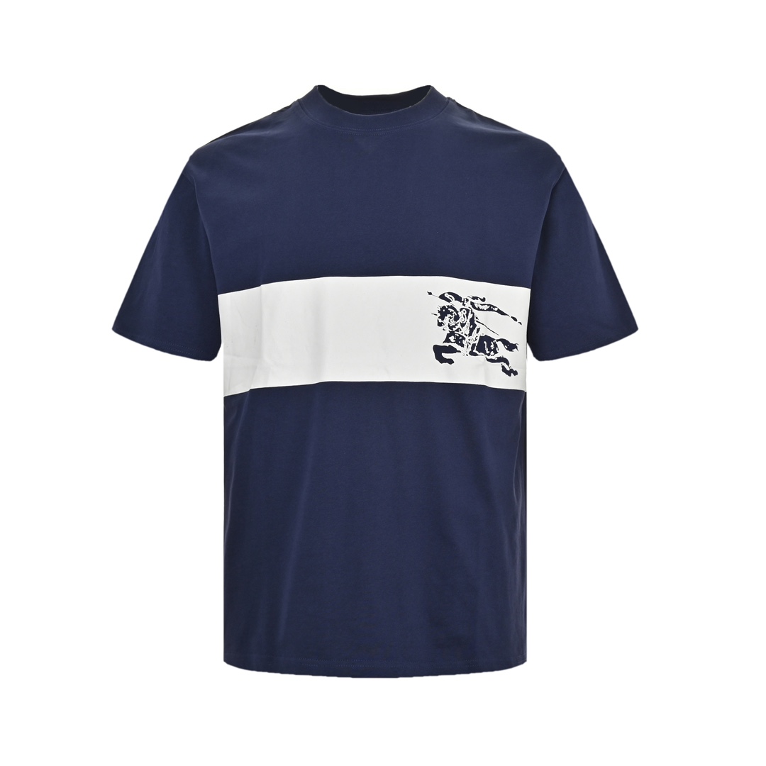 Burberry 24ss white horizontal striped horse print short sleeves