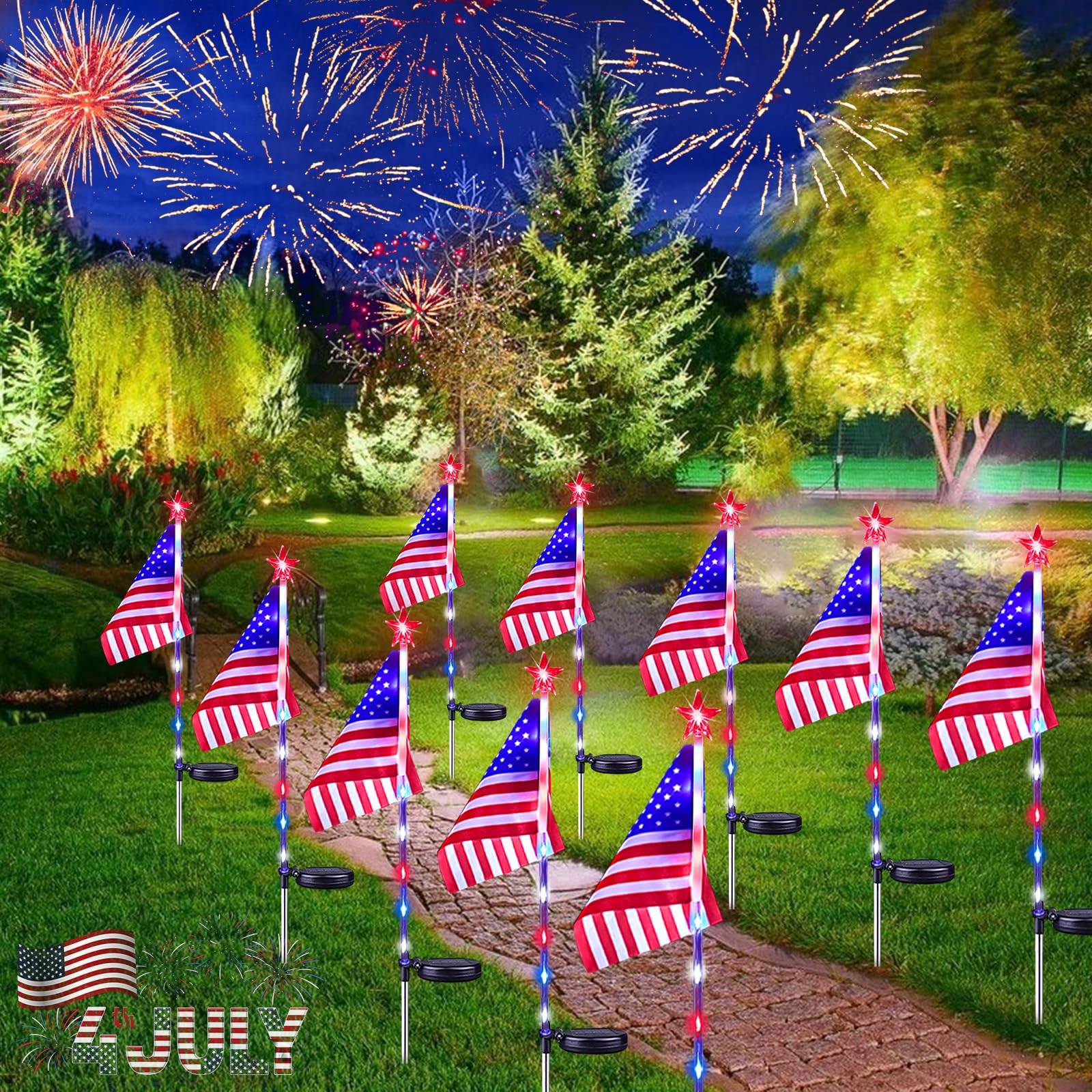 🔥Last Day 50% OFF🔥3PCS/SET(Each Only $9.99)--🇺🇸 American Flag Solar Lights