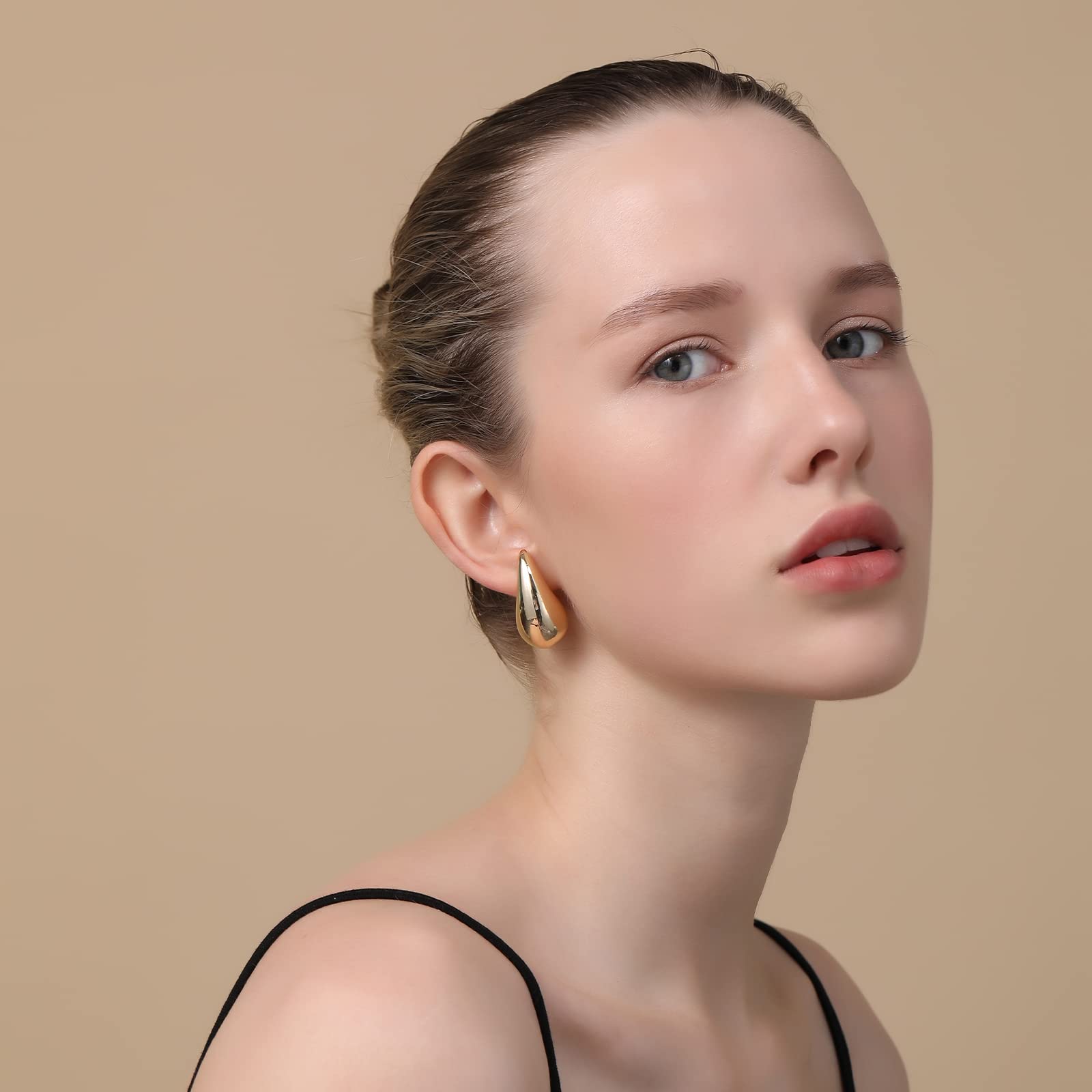 🔥Last Day 50% OFF🔥25/32/47mm Chunky Gold Hoop Earrings for Women | Lightweight Tear Drop Earrings