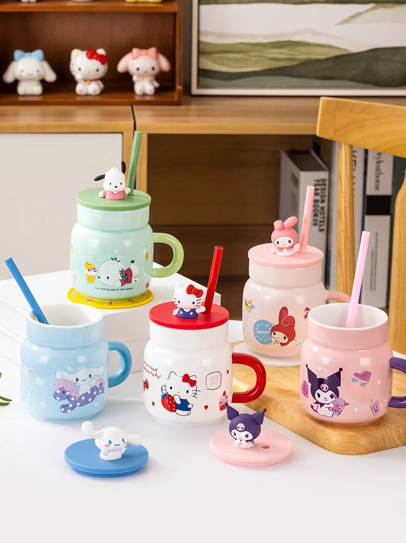 Sanrio Ceramic Coffee Cup with Silicone Lid Spoon Tea Cup Milk Mug Gift