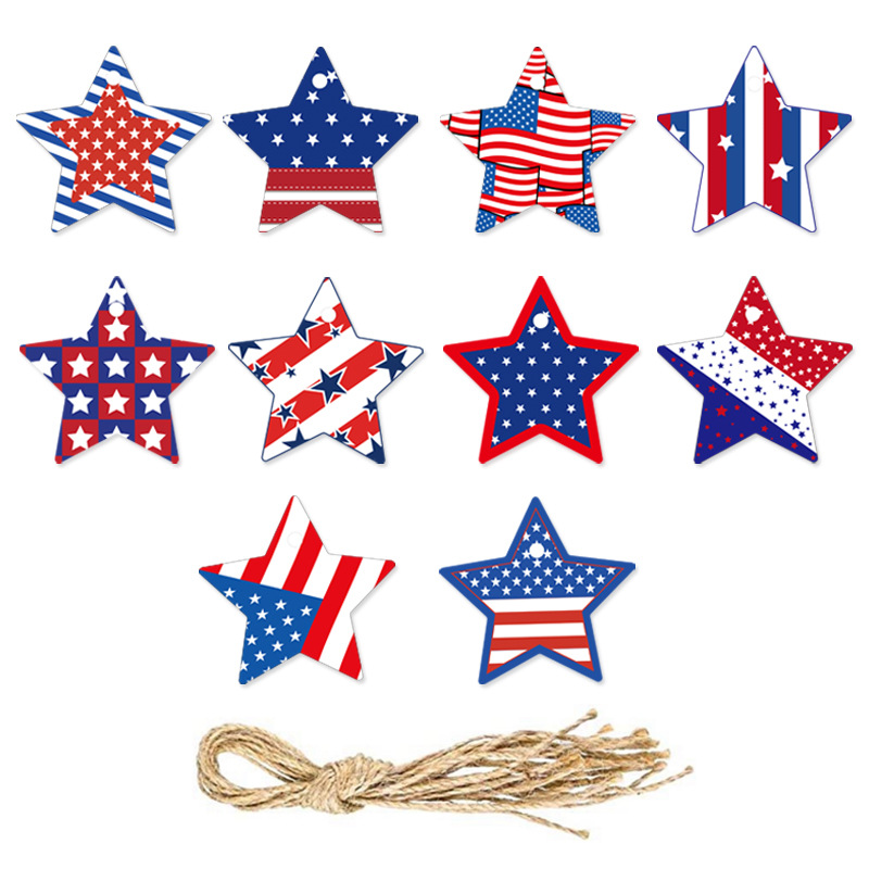🔥[SAVE 50% OFF]--Independence Day Patriotic Decor-Handmade Double-sided printing Wooden Ornaments with the equipped rope