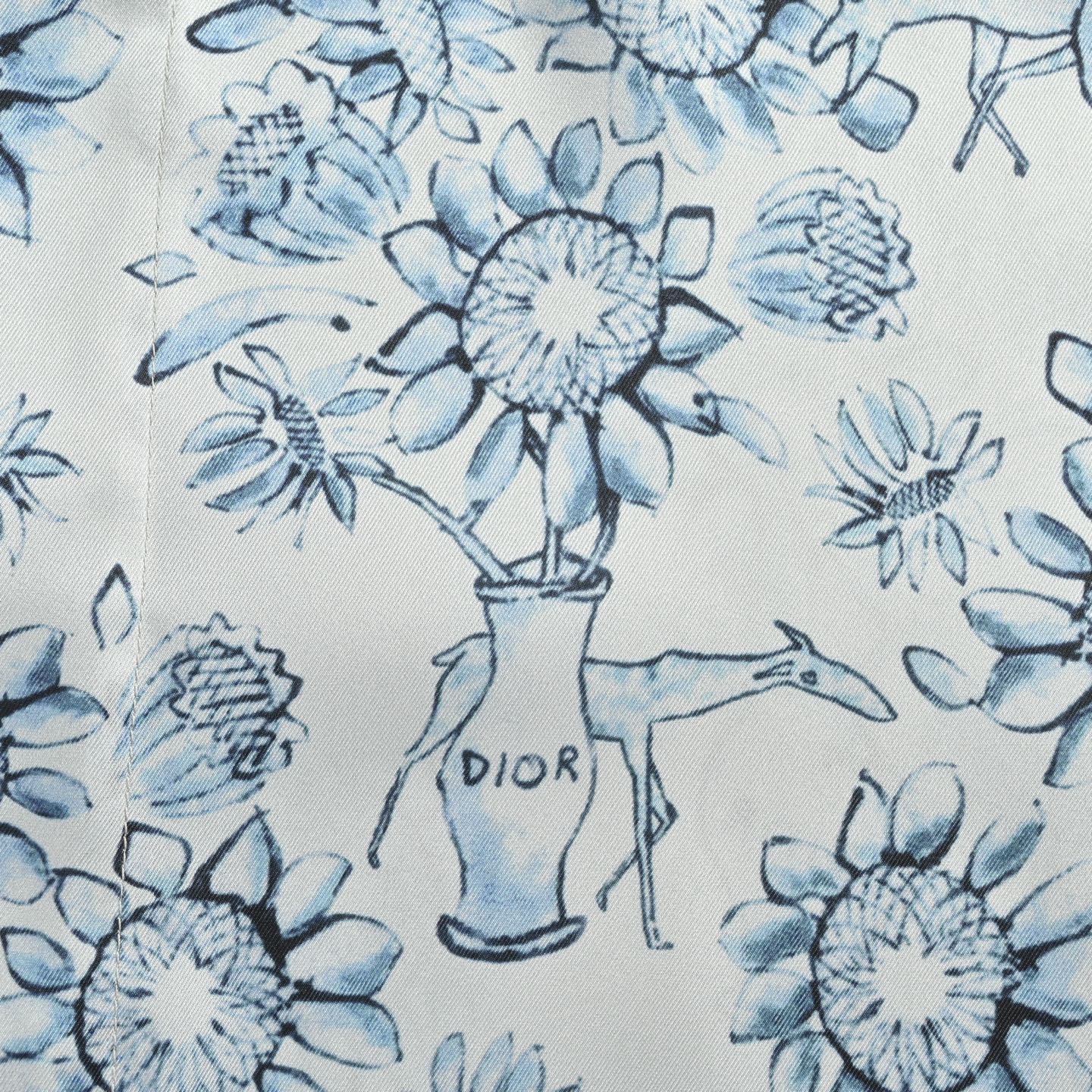 Dior 25ss floral and animal print short-sleeved shirt