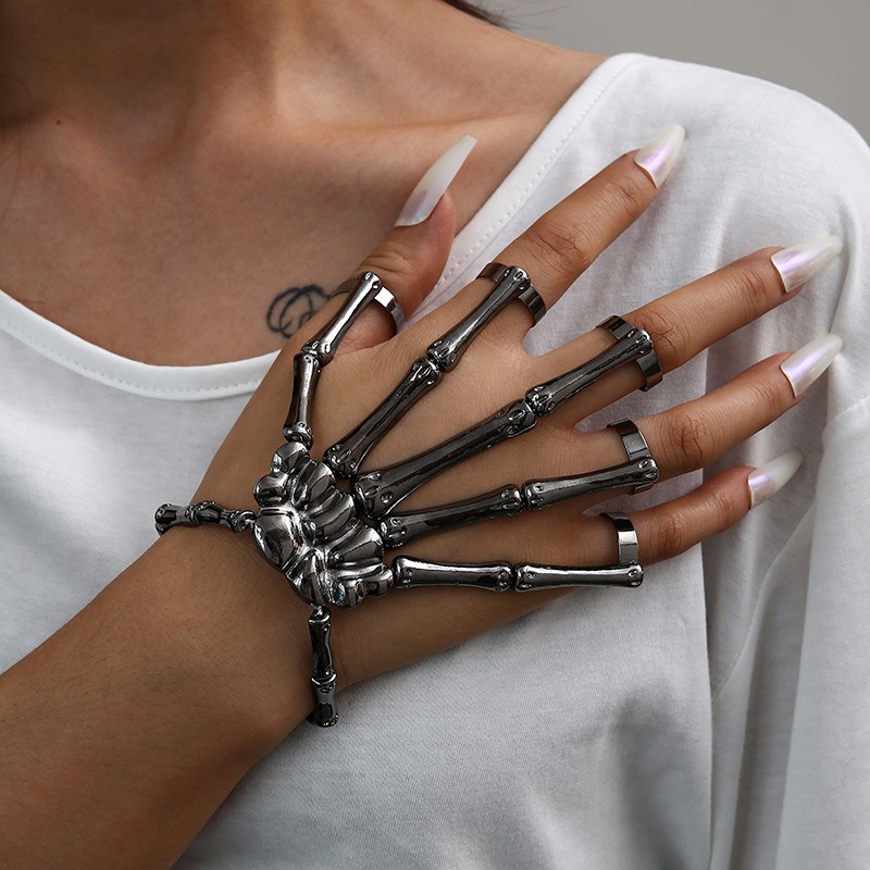🖤💀Adjustable Punk Skull Hand Bone Ring Bracelet🖤Buy 3 Pcs Get 10% Off & Free Shipping