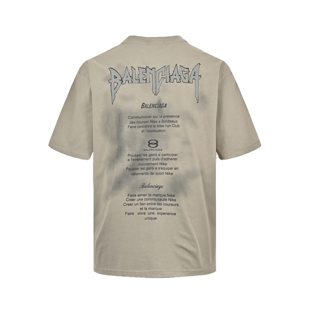 Balenciaga Chest Letter Print Washed Distressed Short Sleeves