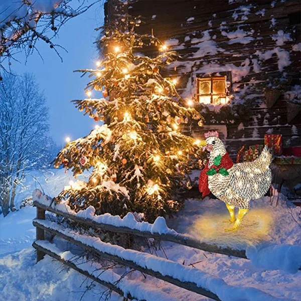 Christmas decoration - Light-up chicken with scarf