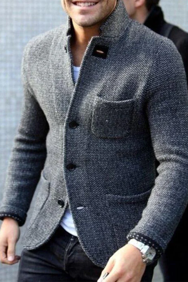 (🎁2024 New Year Hot Sale🎁)MEN'S RETRO GREY KNITTED JACKET