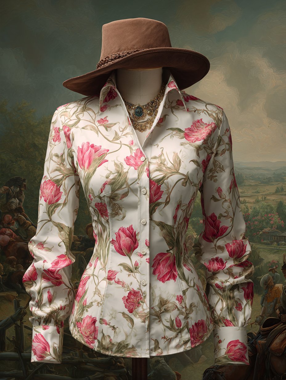 Women's Western Tulip Floral Long Sleeve Shirt