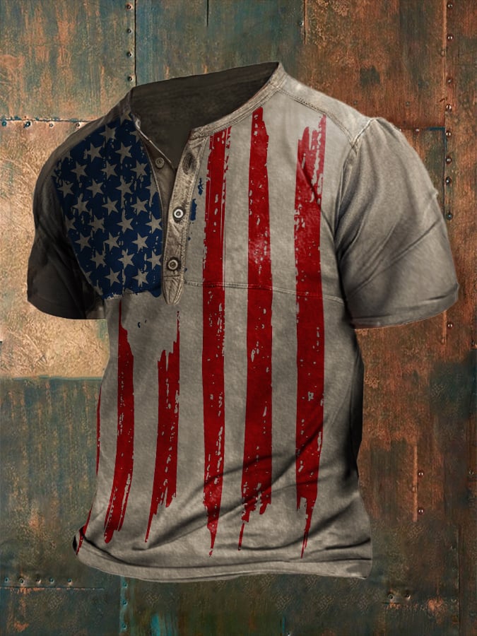 Men's Retro Flag Print Casual Top
