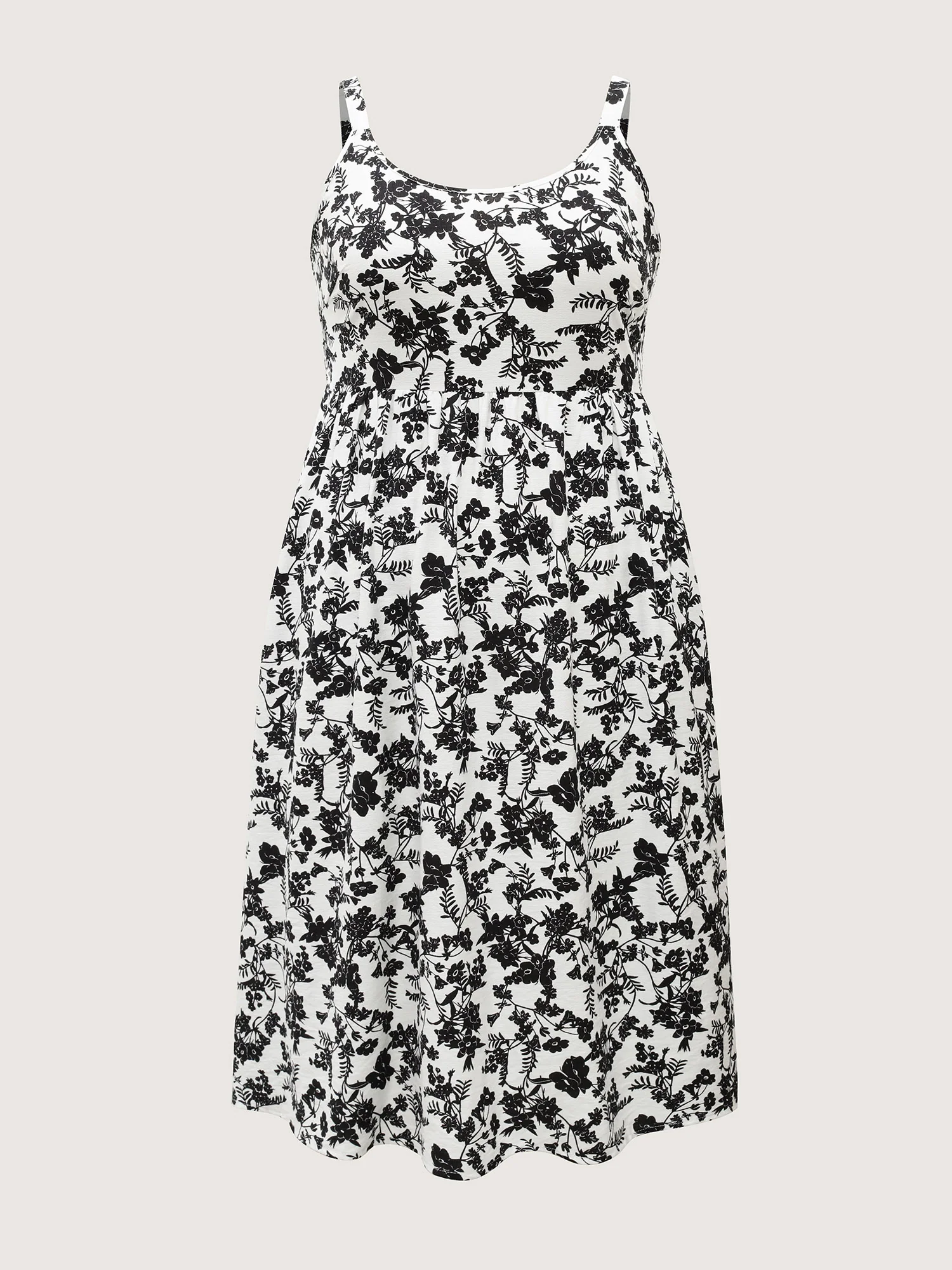 Monochrome Florals Shirred Backless Midi Dress