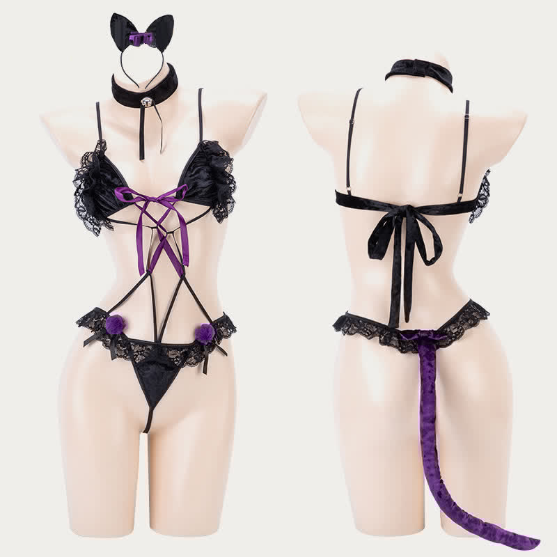 Cosplay Kitty Lace Up Bikini Lingerie Set