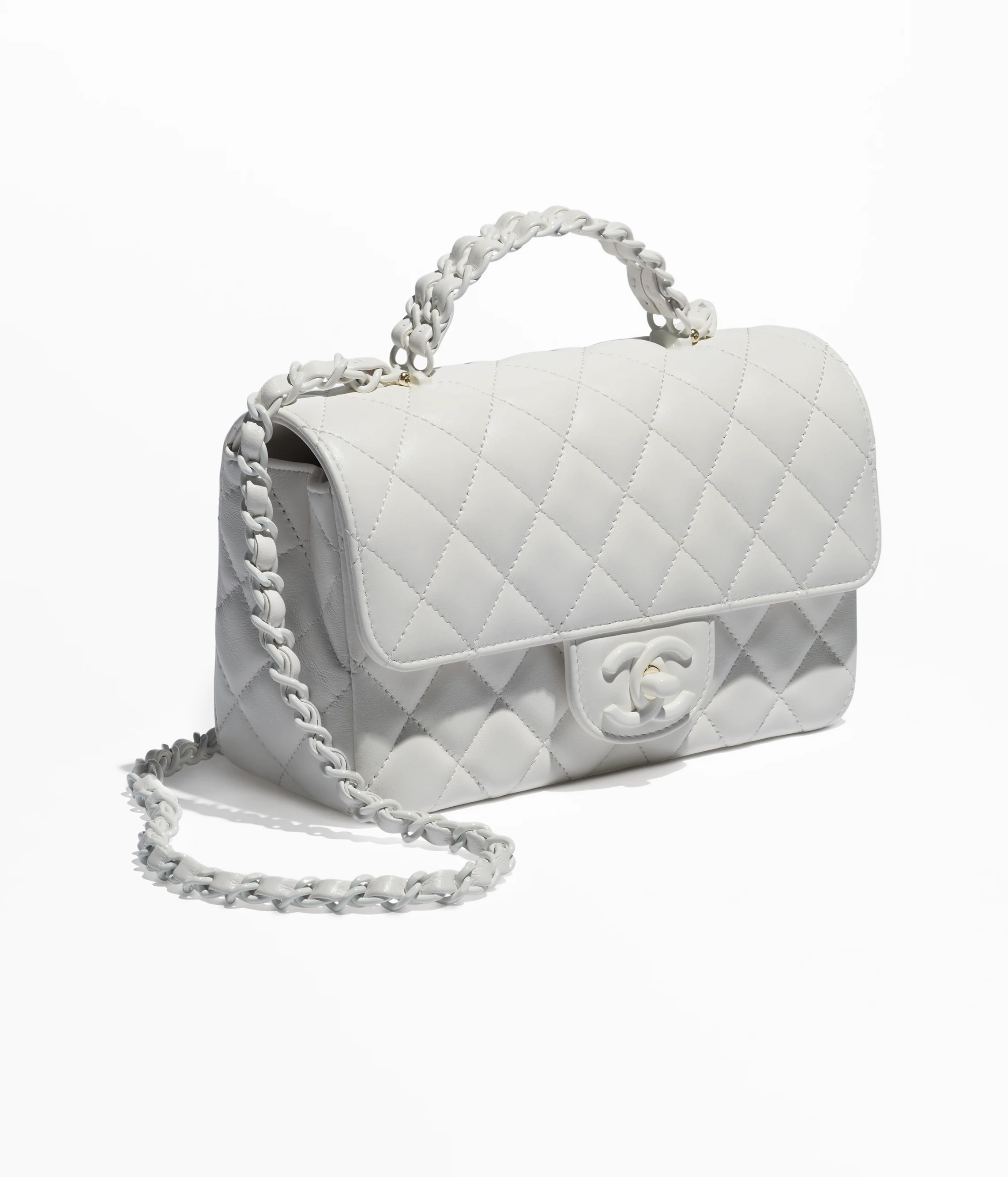 Chanel Mini Flap Bag with Top Handle Lambskin & Lacquered Metal Light Gray AS5243-B18687-NAAUH