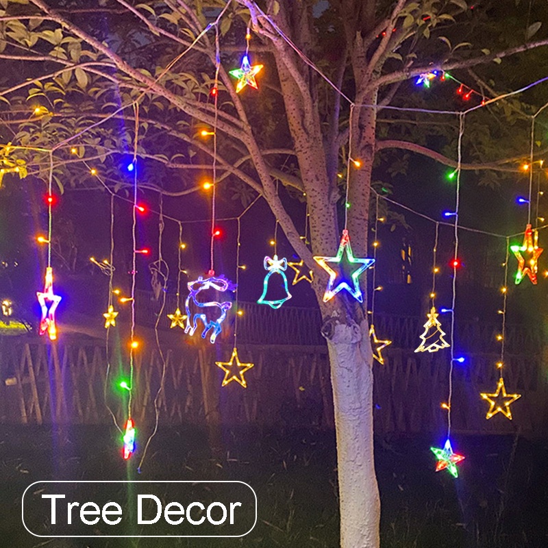 💥ON SALE💥11.5FT Christmas Hanging Lights with Reindeer, Tree & Star Ornaments, Remote Control, Waterproof 🎄✨