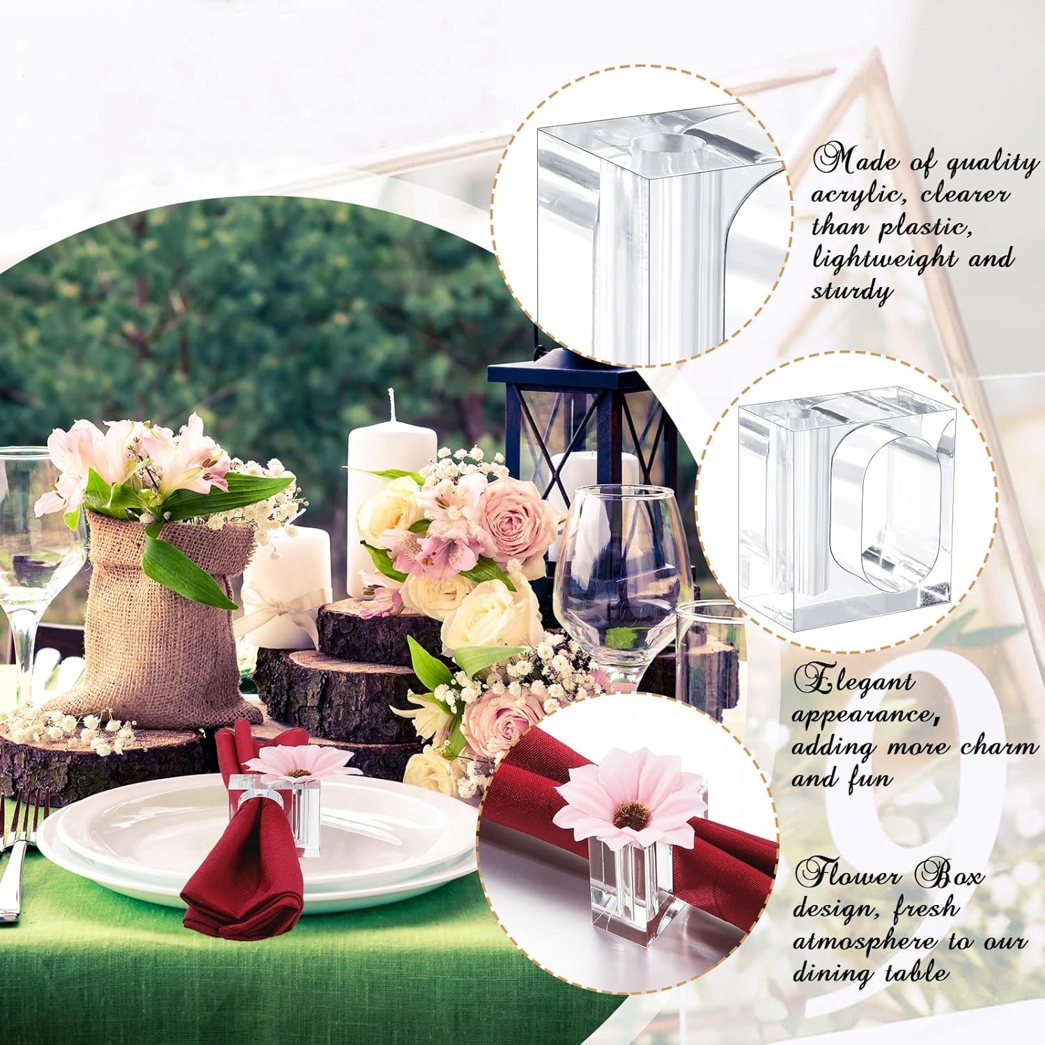 🔥ON SALE 49% OFF🔥Flower Napkin Rings Clear Acrylic Napkin Holder