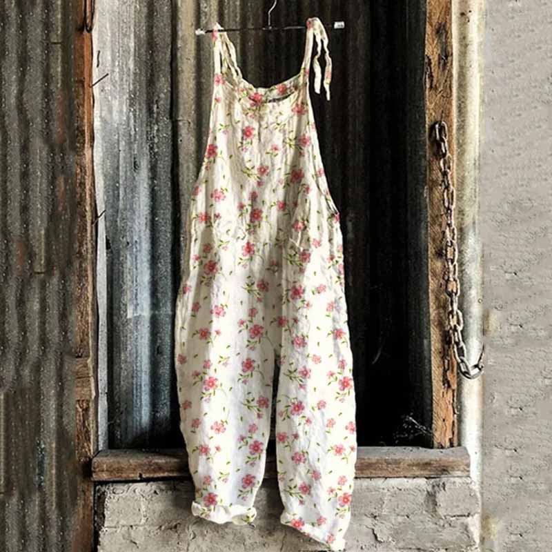 Vintage Cottage Pink Floral Loose Fit Jumpsuit