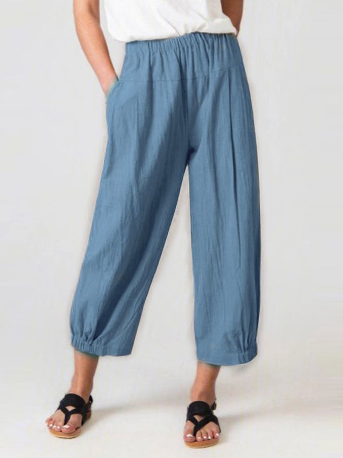 Women's Solid Color Pocket Cotton Linen Casual Pants