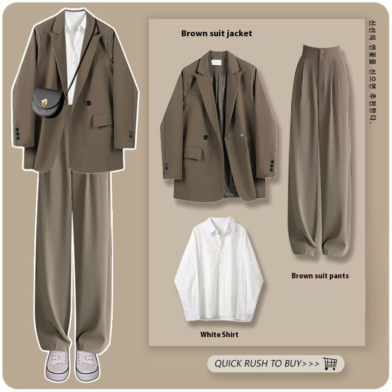 Plus Size Women's Casual Suit Set: Wide-Leg Pants and Stylish Coat