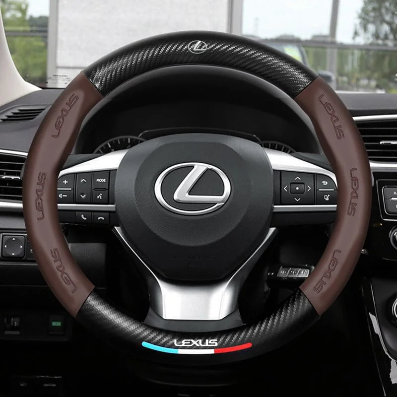 Steering wheel cover 3D embossed carbon fiber leather protective cover