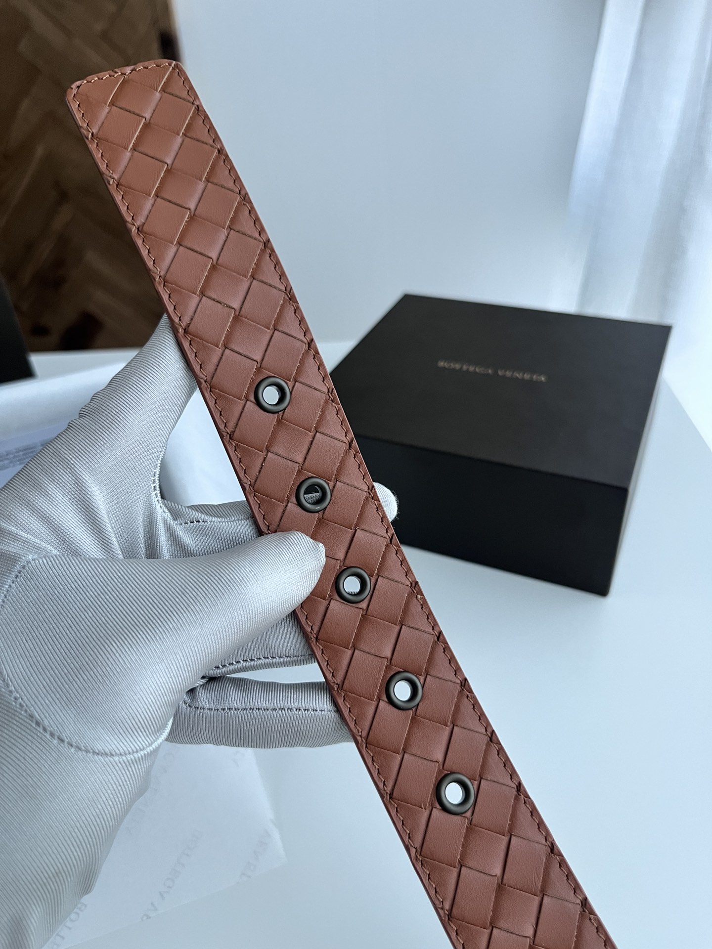 Bottega Veneta intreccio woven cowhide double-sided belt 3.5cm wide