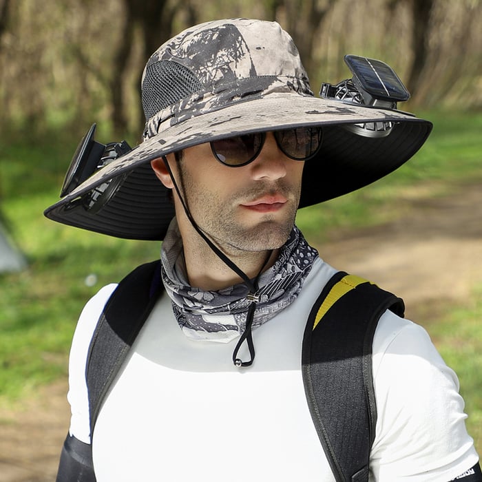 🔥Buy 2 Free Shipping-Outdoor Wide Brim Sun Hat with 2 Solar Fan -Solar & USB Charging
