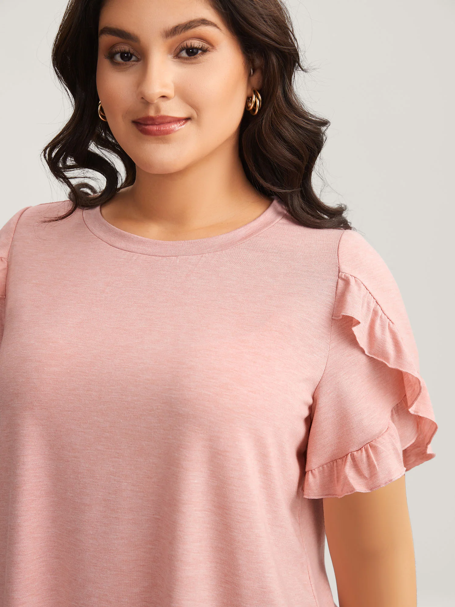 Ruffled Petal Sleeve Solid Knit Top