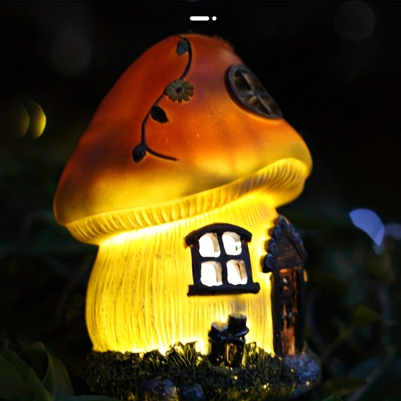 1pc Solar Fairy Garden House Adorable Mushroom Cottage Cute Garden Statues Decor Miniature Figurine Sculpture Yard Pot Backyard Ornaments Decoration Gift