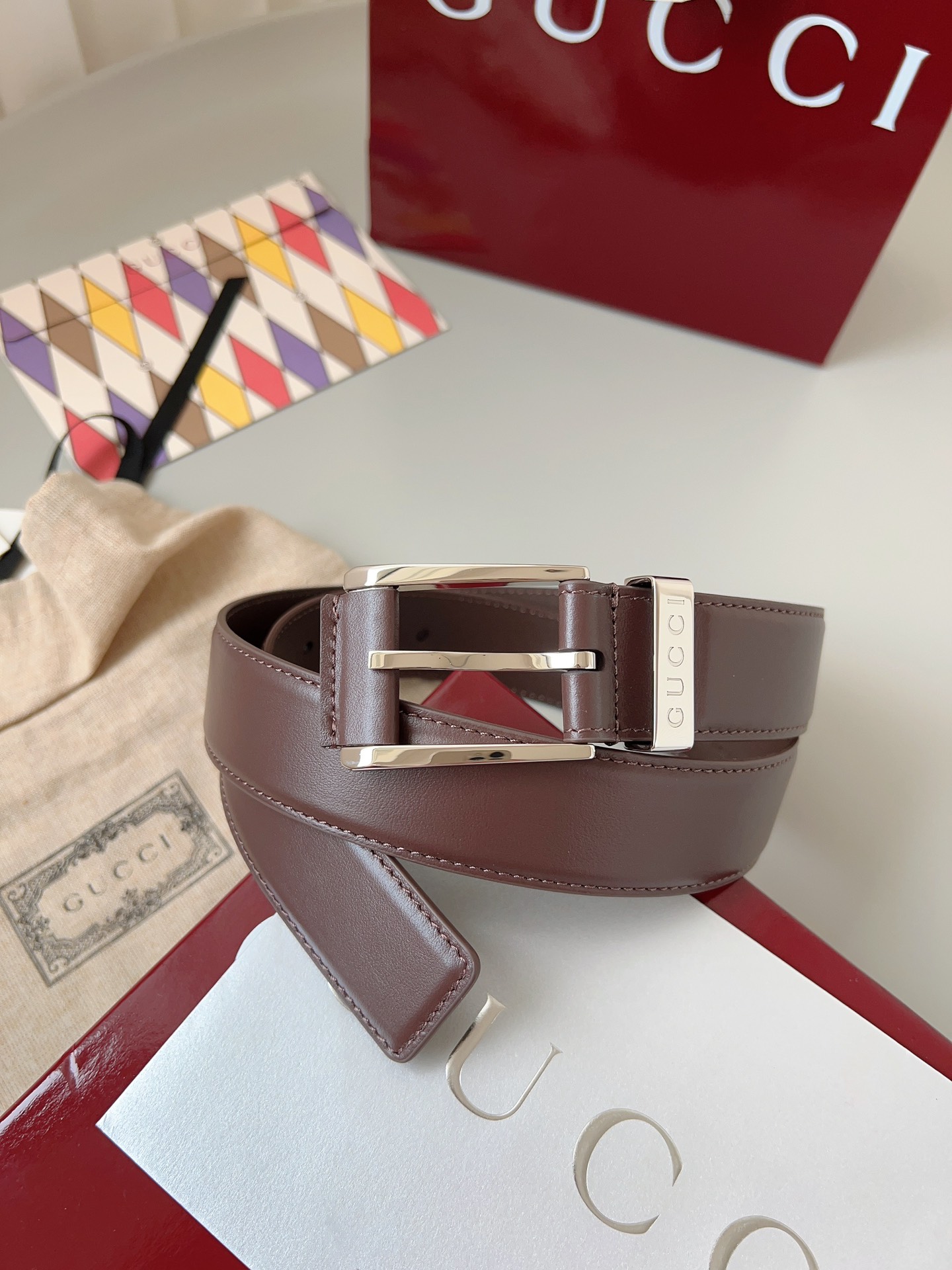 Gucci pin buckle leather belt 3.5cm wide