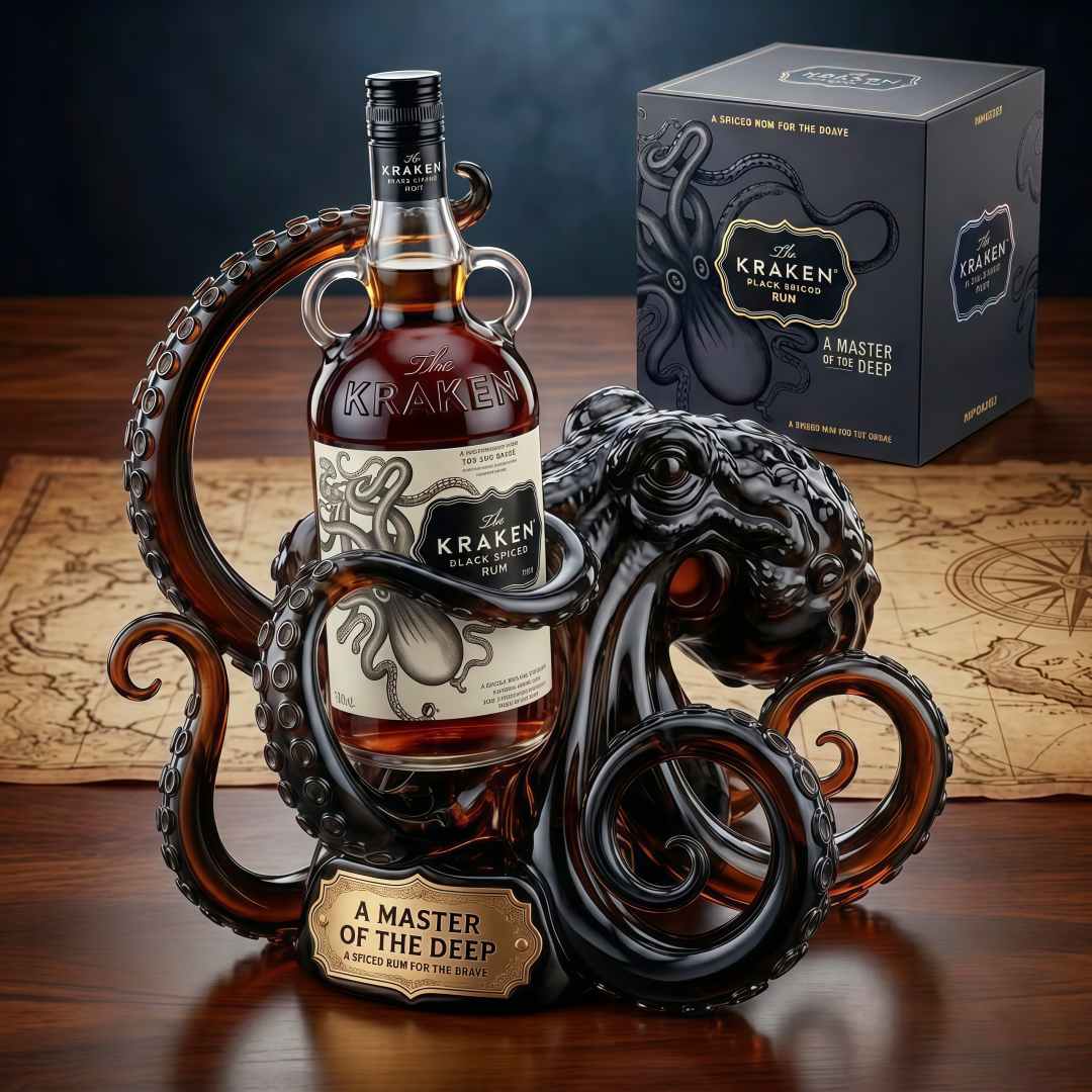 The Kraken Black Spiced Rum Limited Edition Commemorative 3D Sculpted Octopus Bottle Stand