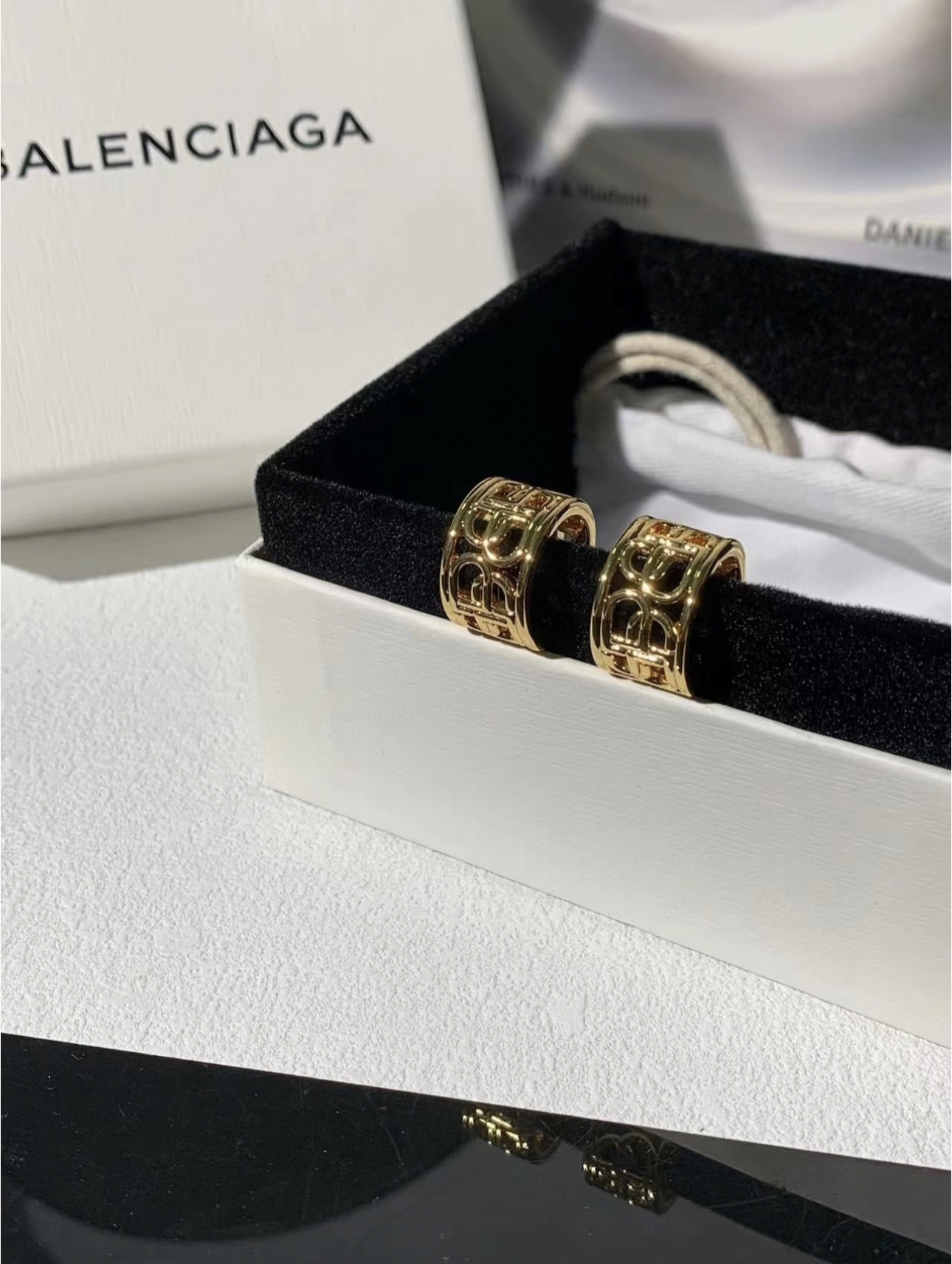 Balenciaga BB hollow gold earrings