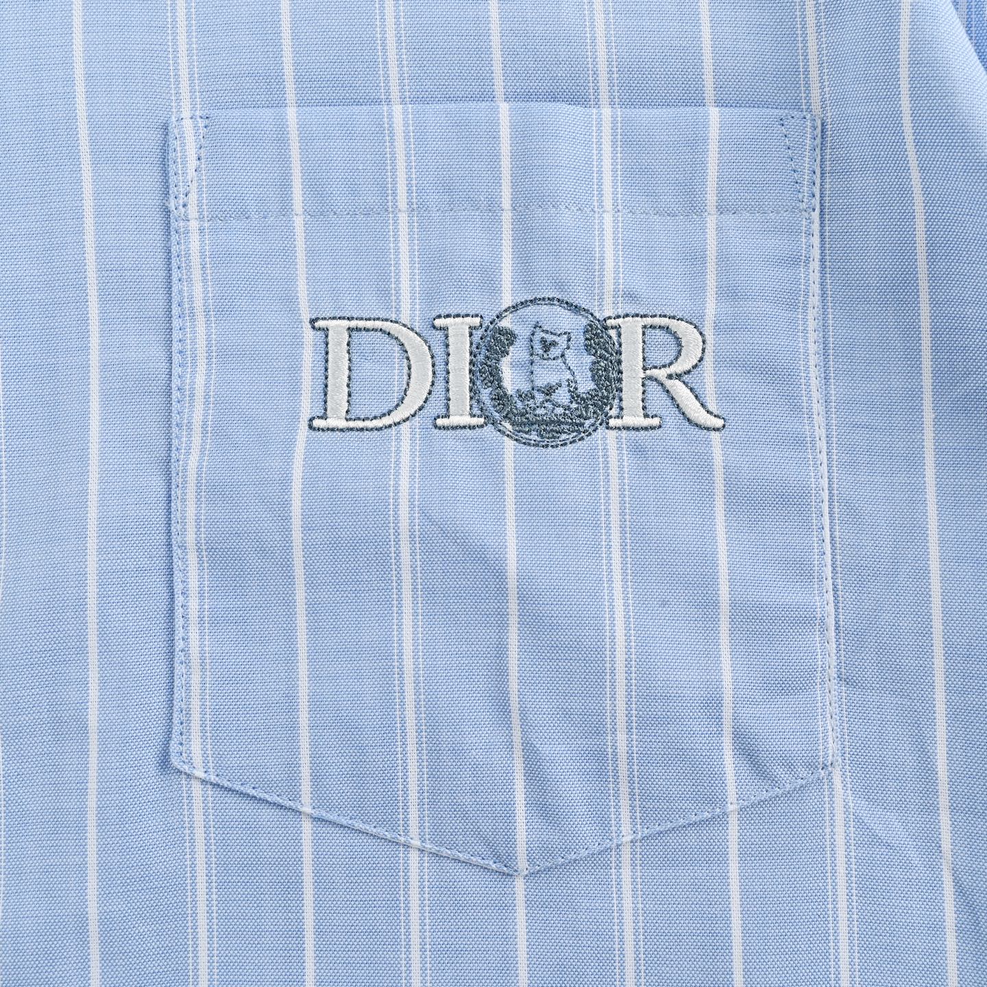 Dior 25ss blue cat embroidered striped shirt