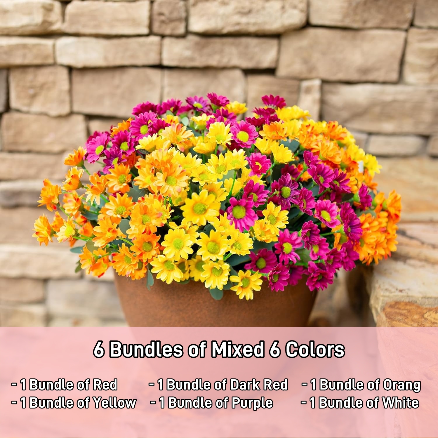 💥ON SALE💥- Artificial Mums Flowers for Outdoors Fall Autumn Decoration - UV resistant, Waterproof, Windproof