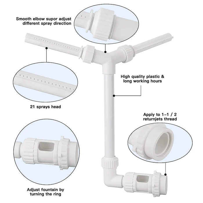 🔥Last Day Promotion-SAVE 50% OFF🔥Adjustable Pool Fountain Sprayer With Adapter🔥For Inground & Hard-Sided Aboveground Swimming Pools - Easy Attach to Return Fitting