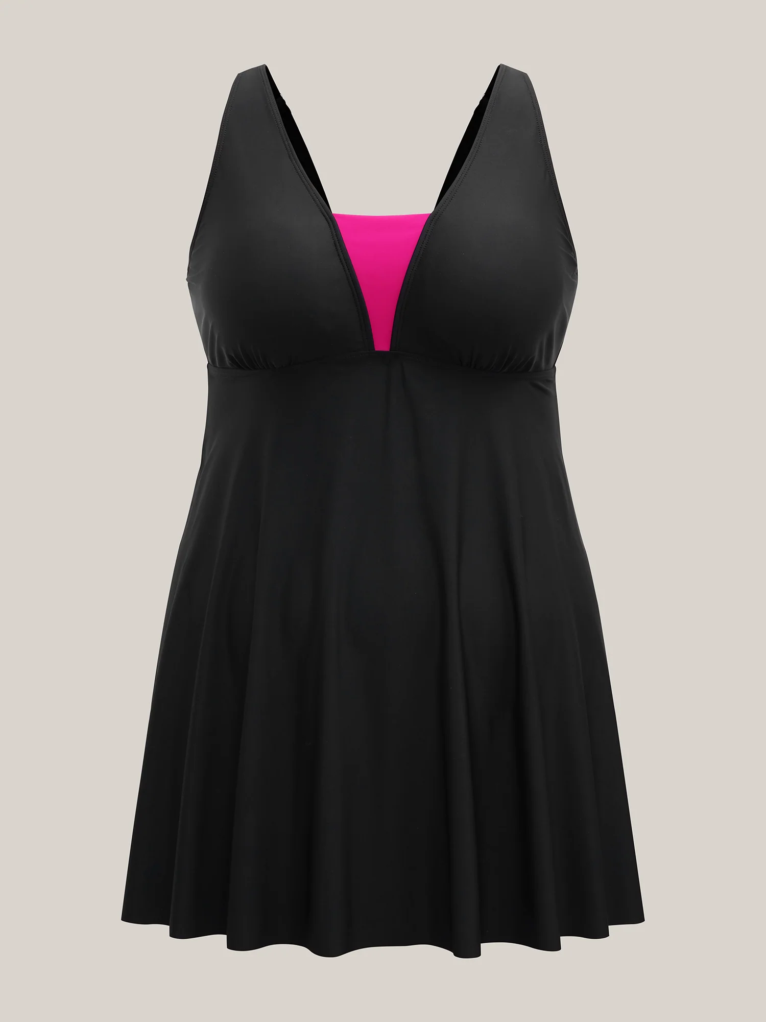 V Neck Color Contrast Swim Dress